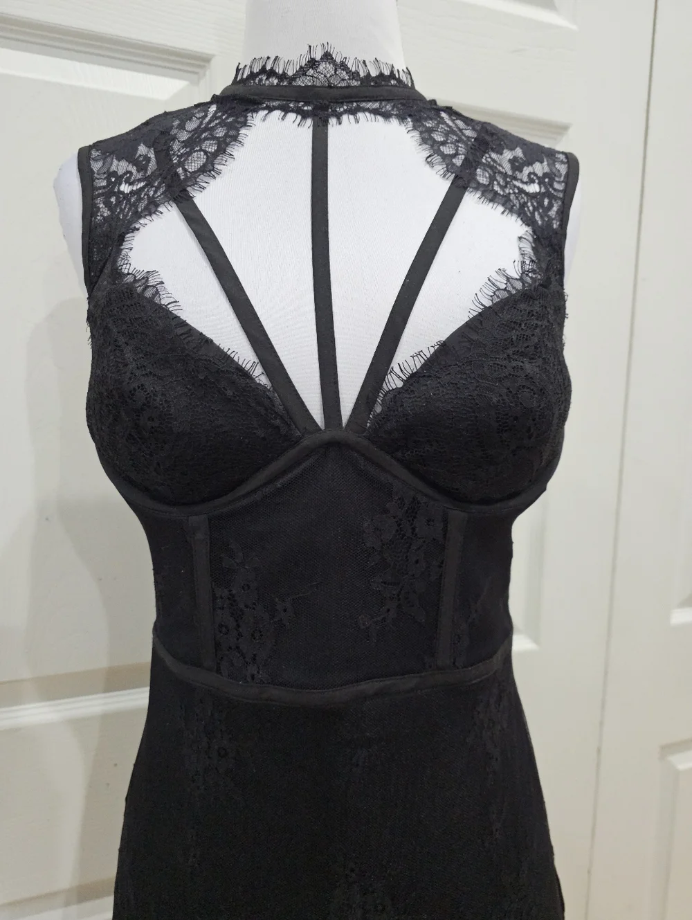 Vintage Y2K Goth Witchy Sexy Bebe Strappy Lace Corset Little Black Dress 00 XXS - Picture 11 of 16